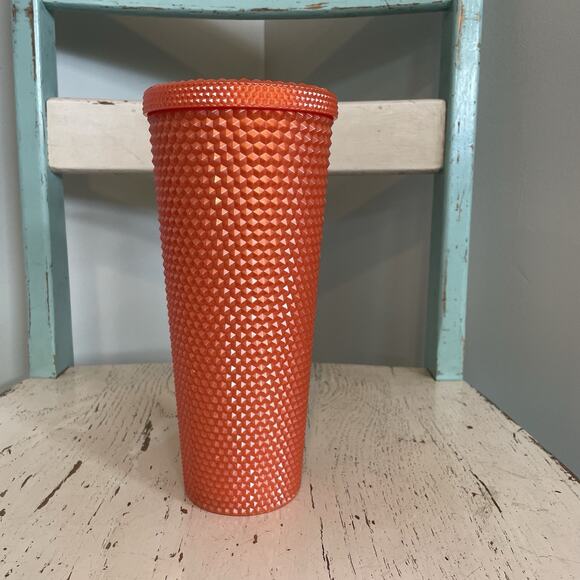 Starbucks Pearl Bling Fall Orange Studded Venti Tumbler Cup Glossy No Straw - Picture 3 of 6